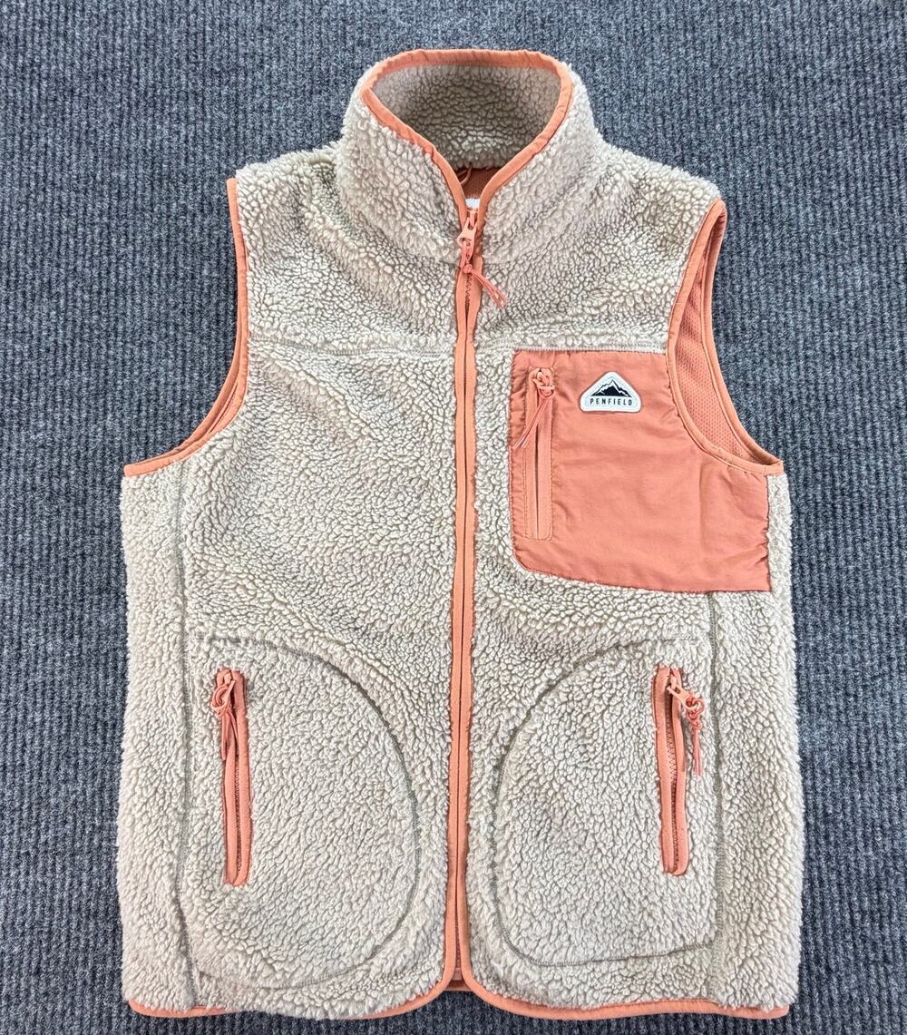 Penfield Womens Sherpa Fleece Vest Small Cream Peach Full Zip Outdoor